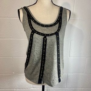 Hi-Line Heather Gray and Black Metal Studded & Beaded Tank Top